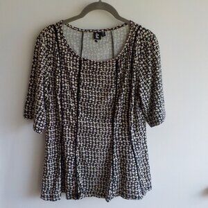 ilu Blouse Top - Petite Medium Short Sleeve Black White Geometric Y2K (654)